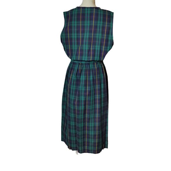 NOS 80s Vintage Women Sz 14 Bechamel Green Blue Plaid Maxi Wrap Dress Sleeveless - Picture 9 of 9